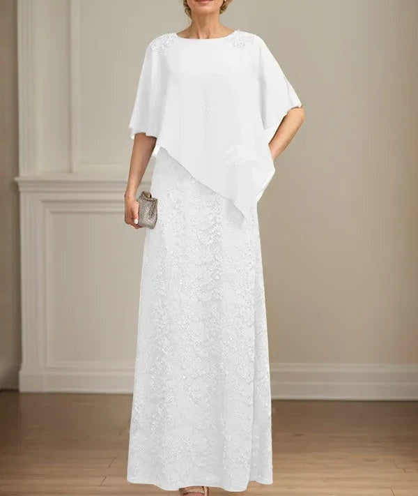 Sheath/Column Scoop Floor-Length Chiffon Lace Mother of the Bride Dress With Sequins Beading