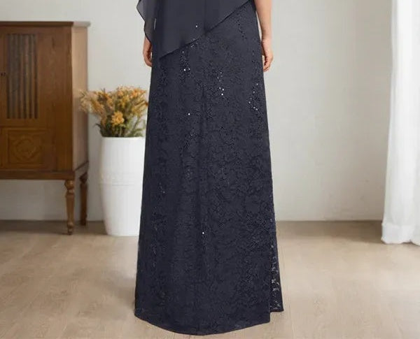 Sheath/Column Scoop Floor-Length Chiffon Lace Mother of the Bride Dress With Sequins Beading