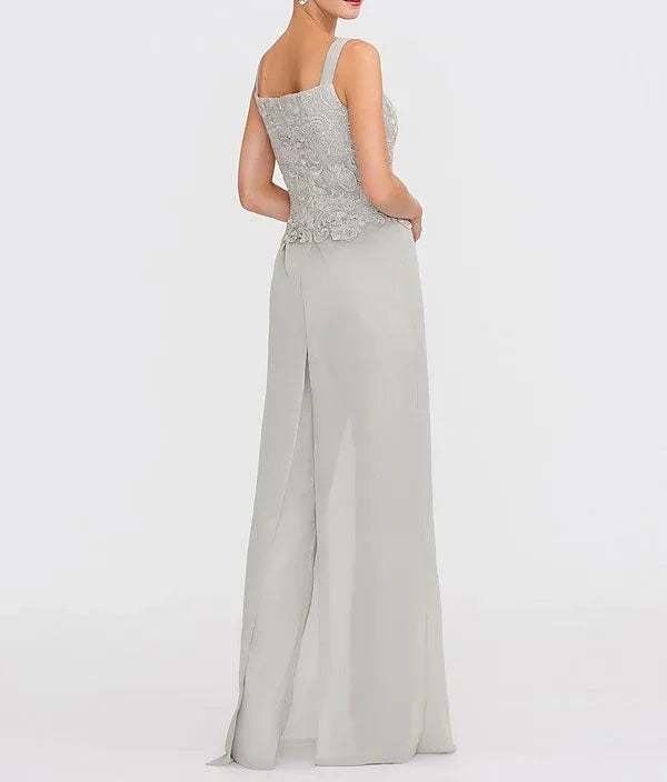 3 Piece Chiffon Square Neck Mother of the Bride Pantsuits with Jacket