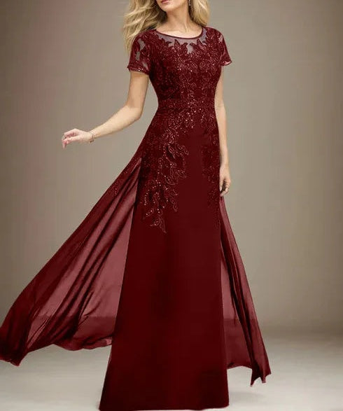Sheath/Column Scoop Illusion Floor-Length Lace Chiffon Mother of the Bride Dress With Sequins