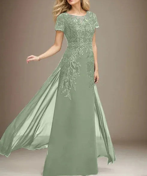 Sheath/Column Scoop Illusion Floor-Length Lace Chiffon Mother of the Bride Dress With Sequins
