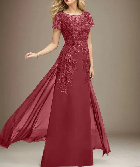 Sheath/Column Scoop Illusion Floor-Length Lace Chiffon Mother of the Bride Dress With Sequins