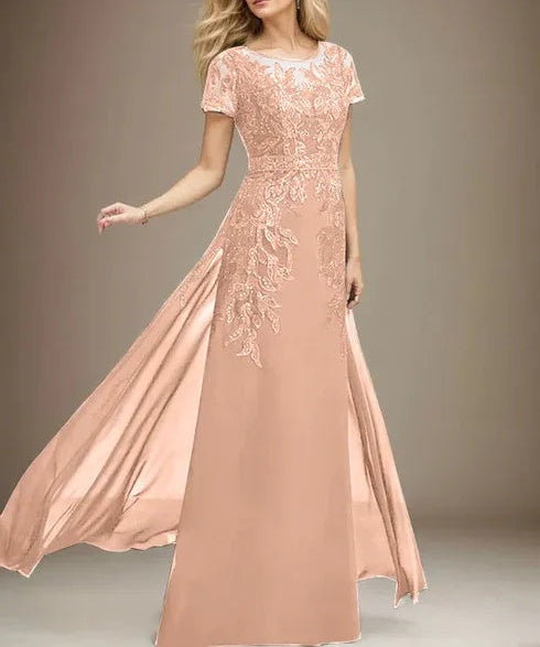 Sheath/Column Scoop Illusion Floor-Length Lace Chiffon Mother of the Bride Dress With Sequins