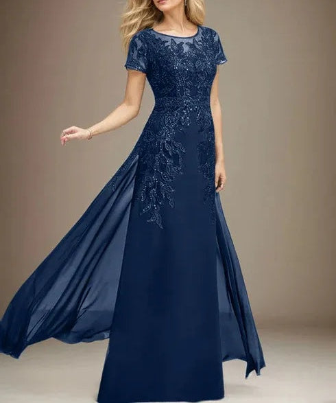 Sheath/Column Scoop Illusion Floor-Length Lace Chiffon Mother of the Bride Dress With Sequins