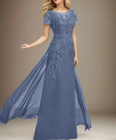 Sheath/Column Scoop Illusion Floor-Length Lace Chiffon Mother of the Bride Dress With Sequins