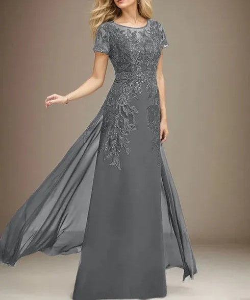 Sheath/Column Scoop Illusion Floor-Length Lace Chiffon Mother of the Bride Dress With Sequins