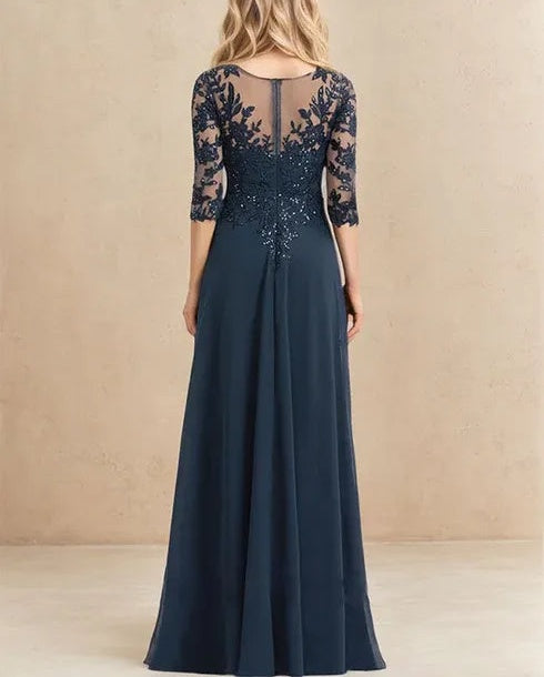 A-line V-Neck Floor-Length Lace Chiffon Mother of the Bride Dress With Sequins