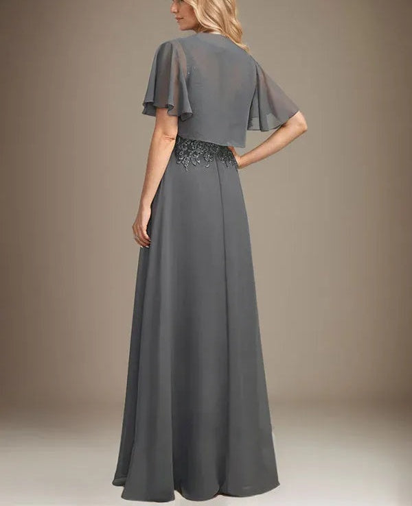 A-line Scoop Illusion Floor-Length Lace Chiffon Mother of the Bride Dress With Sequins