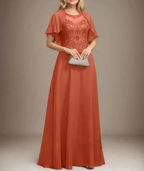 A-line Scoop Illusion Floor-Length Lace Chiffon Mother of the Bride Dress With Sequins