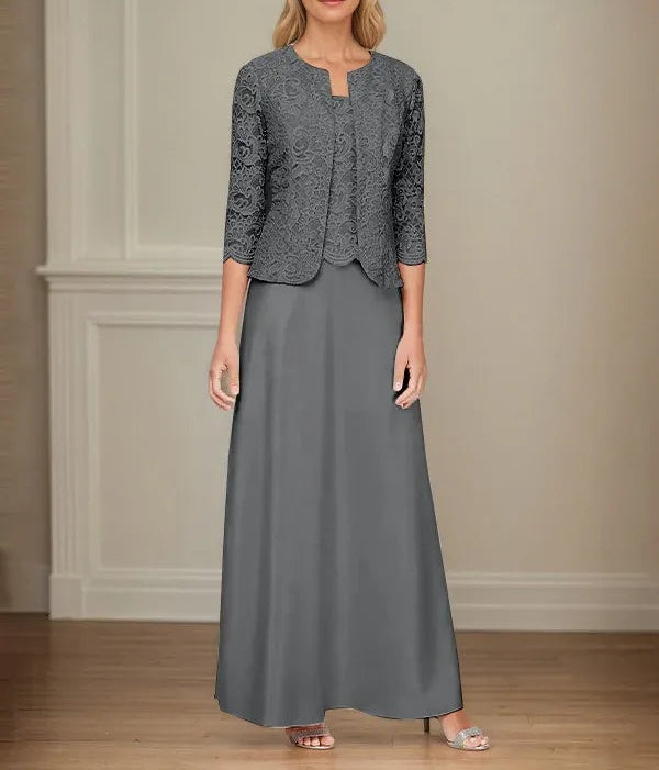 Glitter Lace & Satin Skirt Jacket Dress with Open Jacket