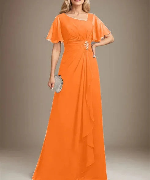 A-line Asymmetrical Floor-Length Chiffon Mother of the Bride Dress With Pleated Beading Sequins