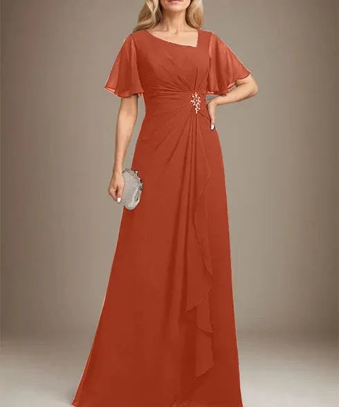 A-line Asymmetrical Floor-Length Chiffon Mother of the Bride Dress With Pleated Beading Sequins