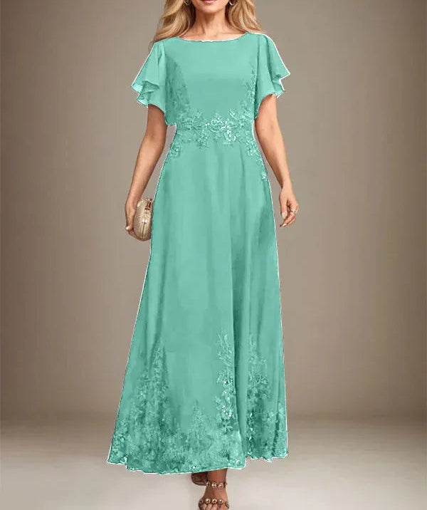 A-line Scoop Ankle-Length Lace Chiffon Mother of the Bride Dress With Sequins