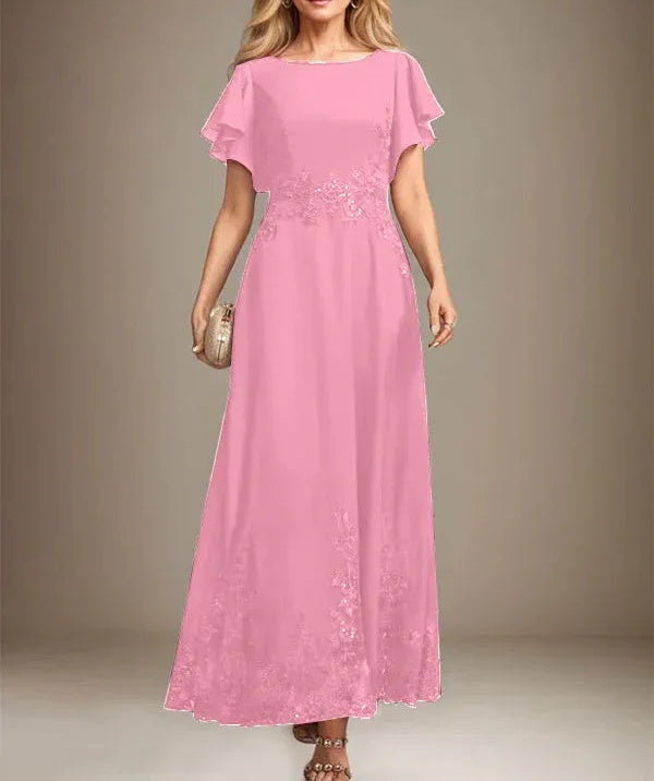 A-line Scoop Ankle-Length Lace Chiffon Mother of the Bride Dress With Sequins