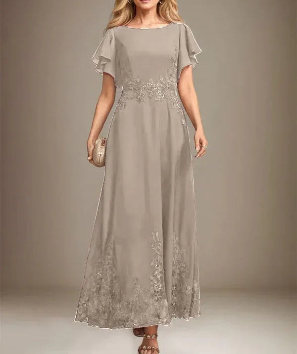 A-line Scoop Ankle-Length Lace Chiffon Mother of the Bride Dress With Sequins