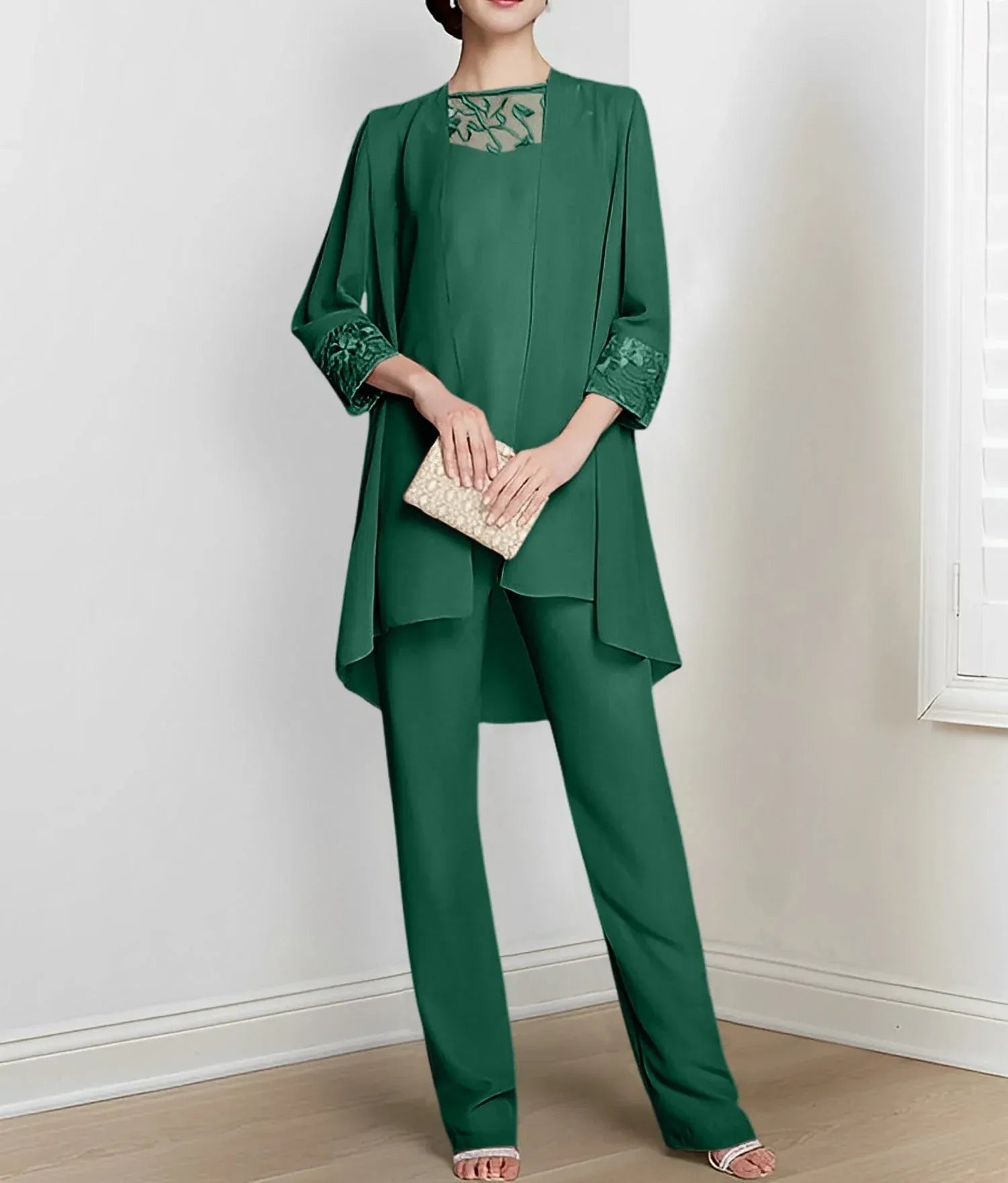 Chiffon Long Sleeves Mother Of The Bride Pantsuits With Jacket