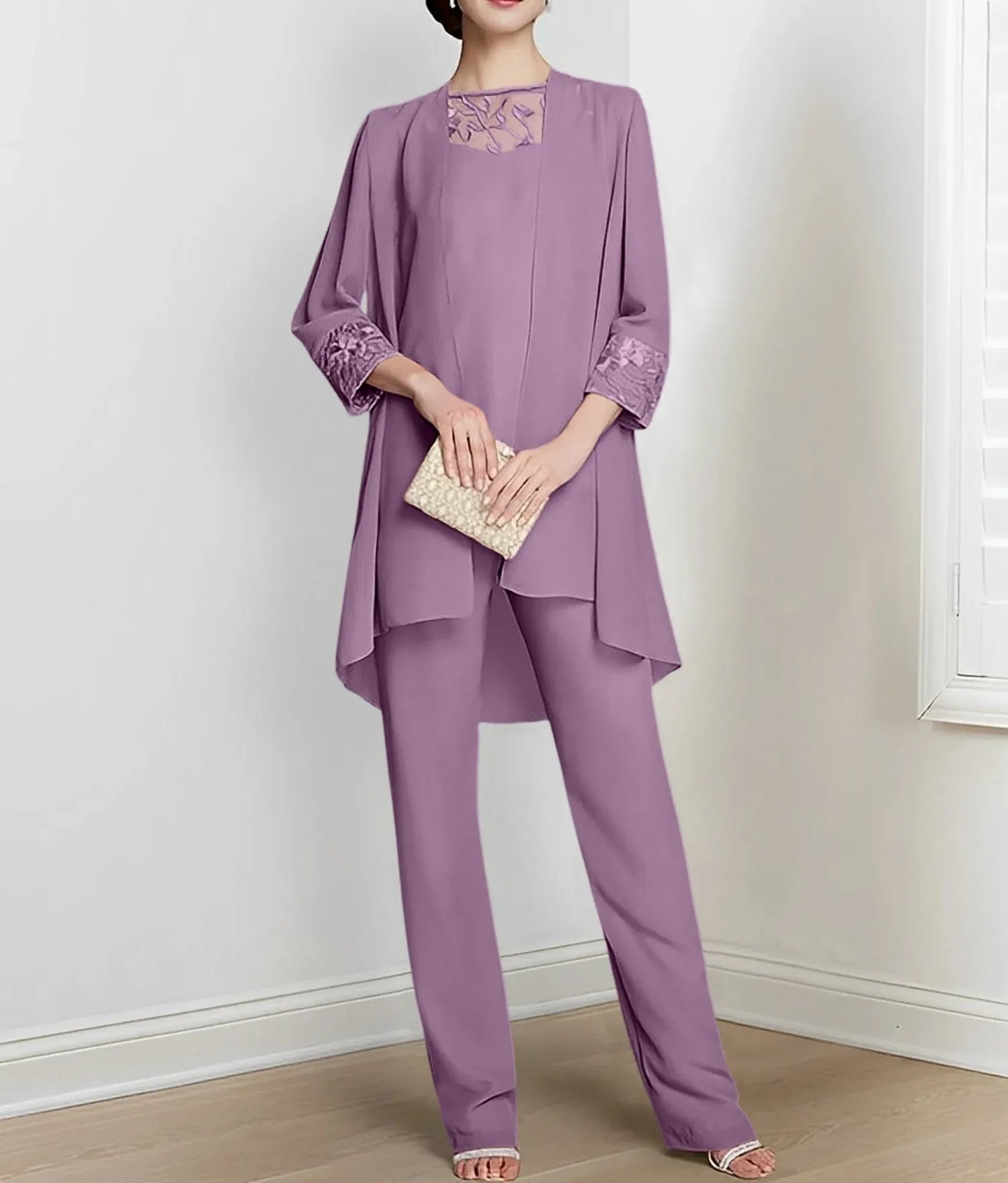 Chiffon Long Sleeves Mother Of The Bride Pantsuits With Jacket