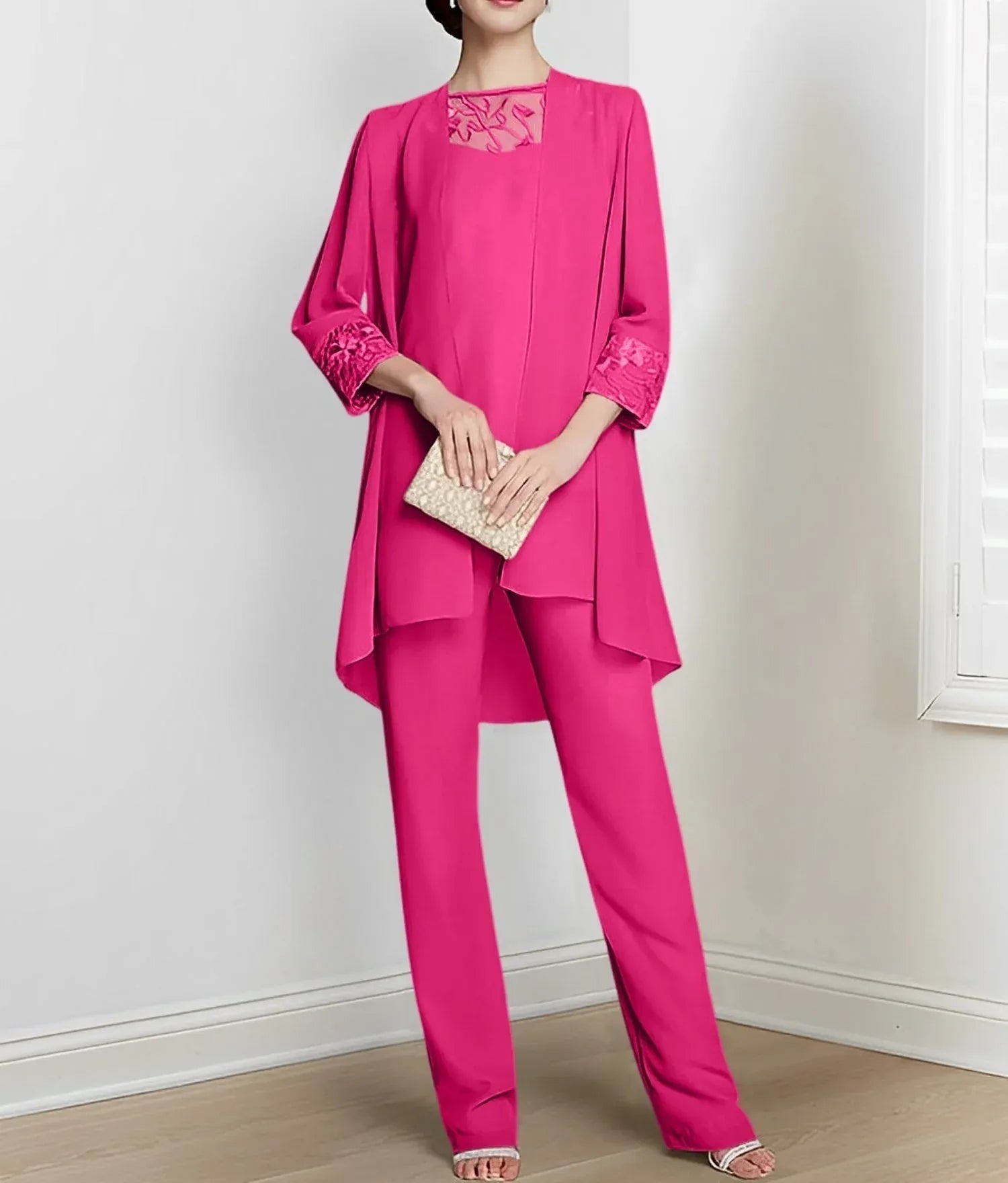 Chiffon Long Sleeves Mother Of The Bride Pantsuits With Jacket