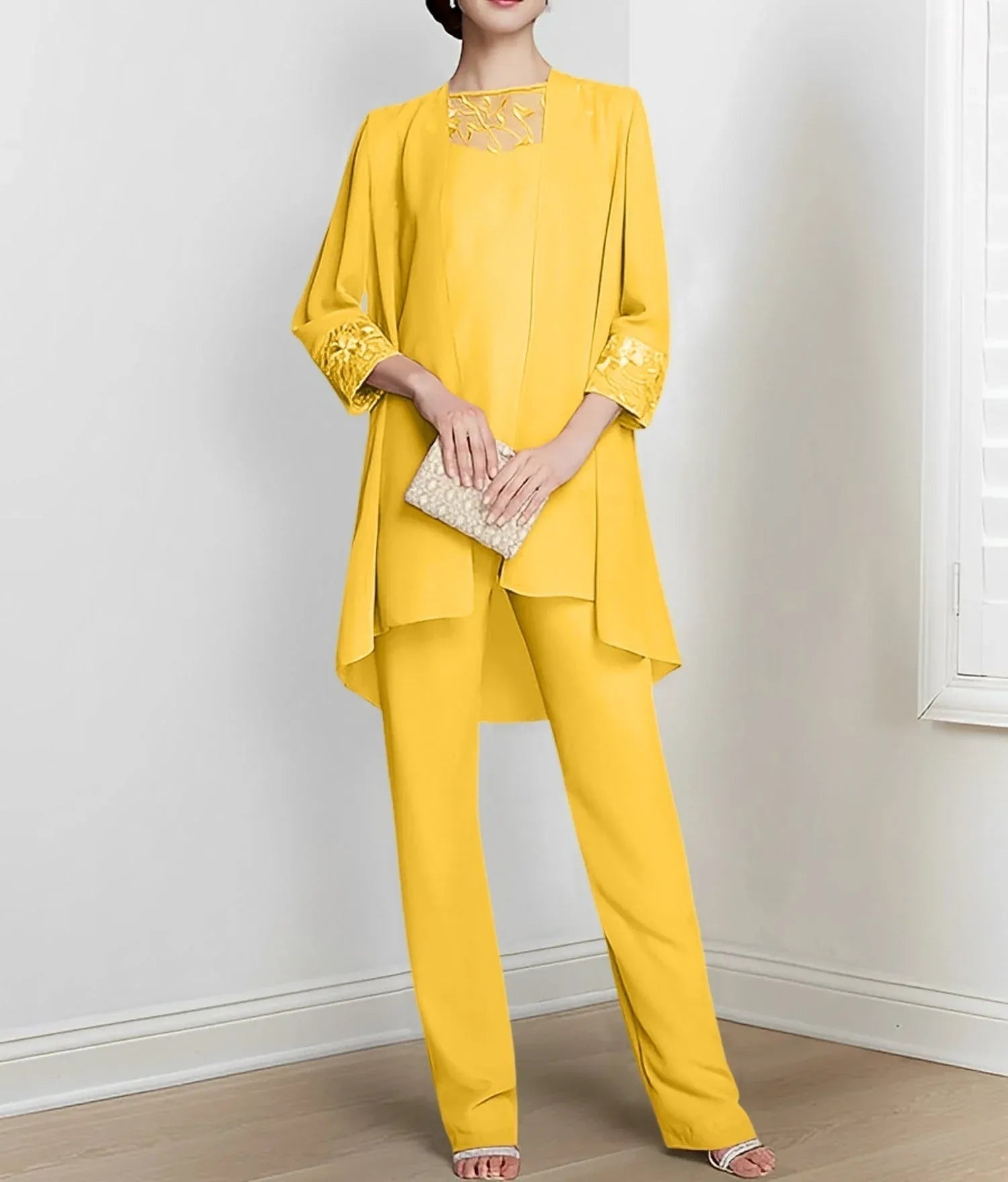 Chiffon Long Sleeves Mother Of The Bride Pantsuits With Jacket