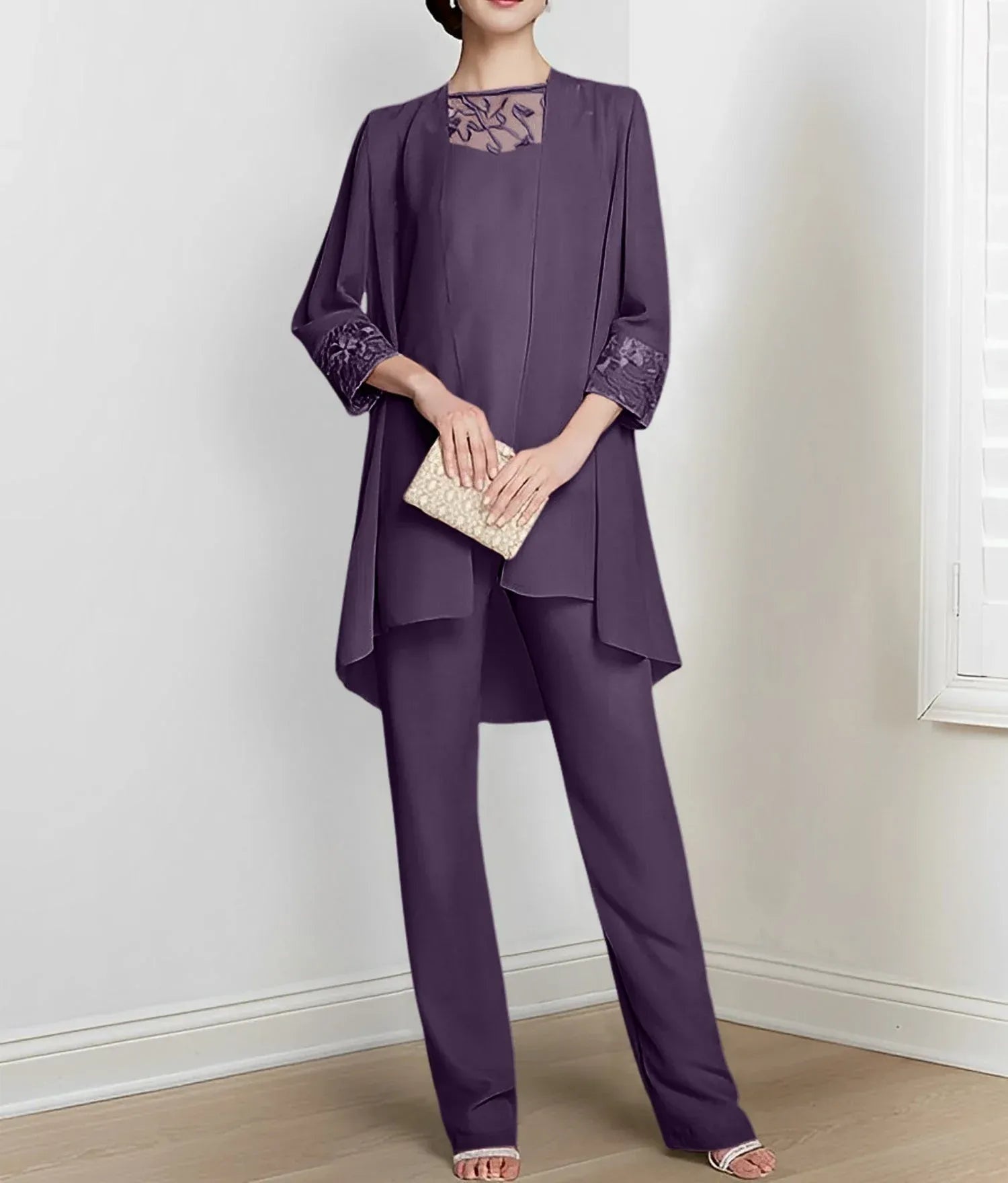 Chiffon Long Sleeves Mother Of The Bride Pantsuits With Jacket