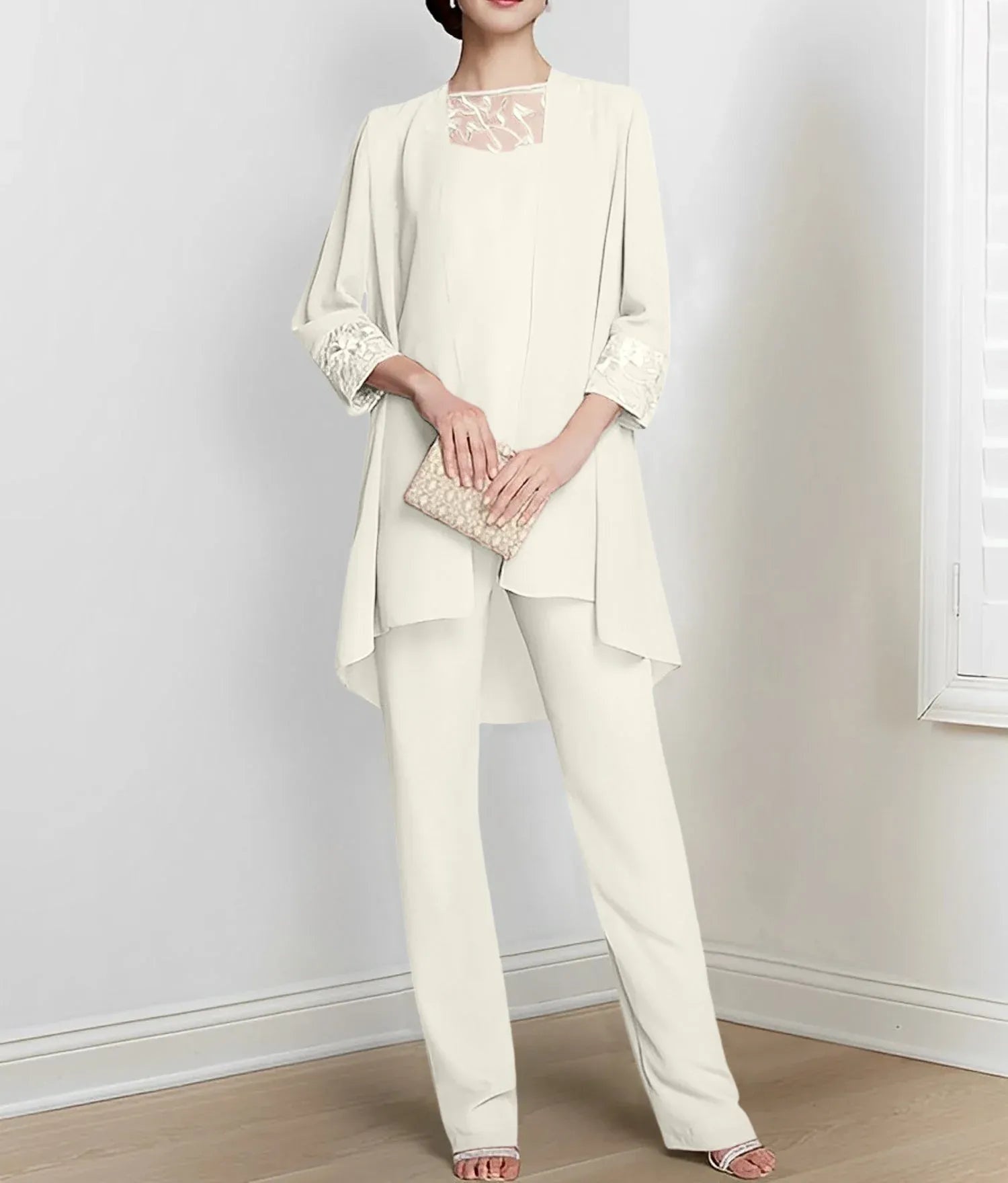 Chiffon Long Sleeves Mother Of The Bride Pantsuits With Jacket
