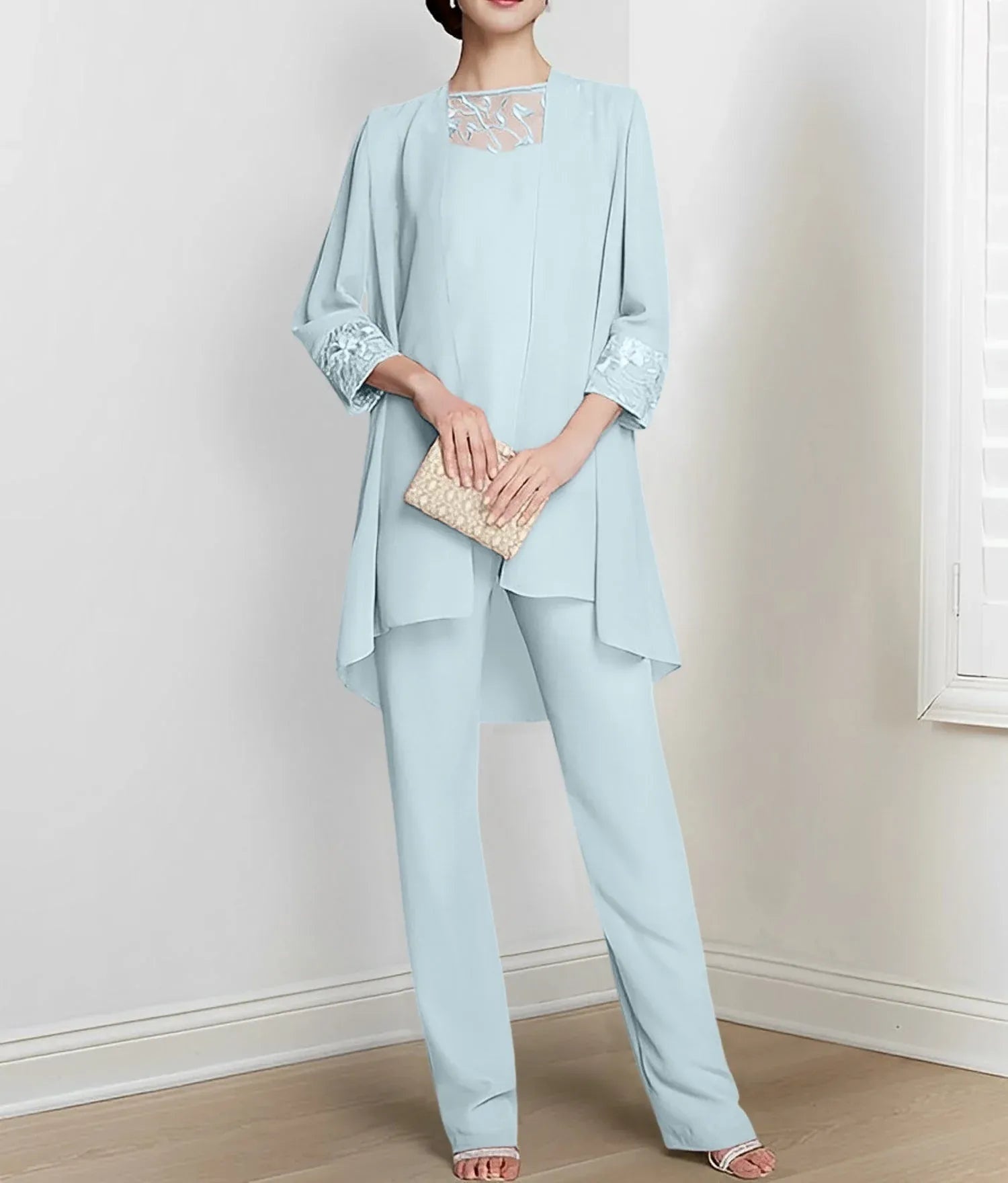 Chiffon Long Sleeves Mother Of The Bride Pantsuits With Jacket