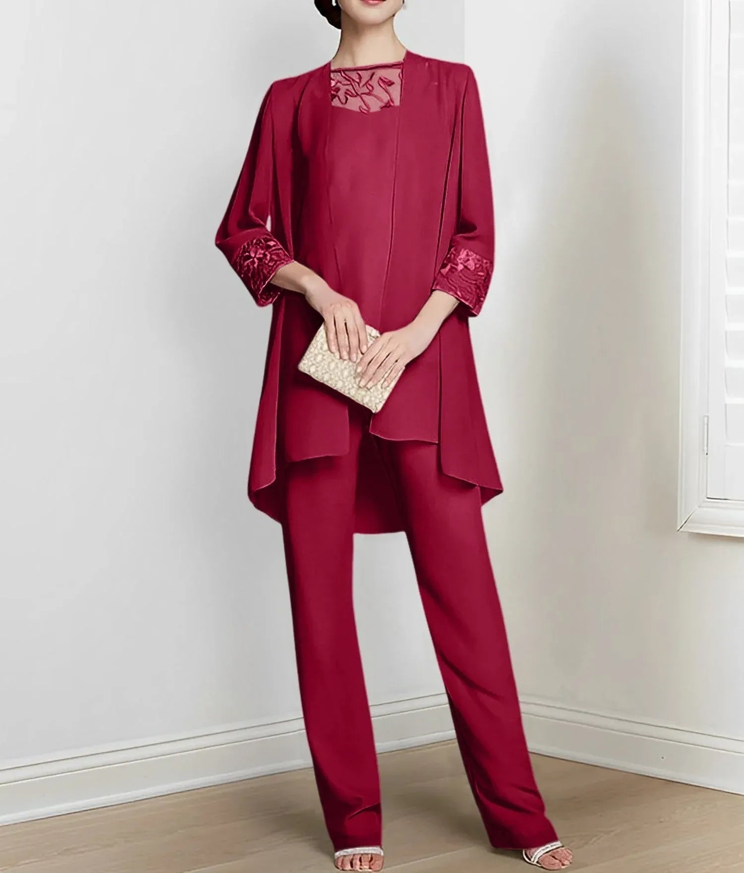 Chiffon Long Sleeves Mother Of The Bride Pantsuits With Jacket
