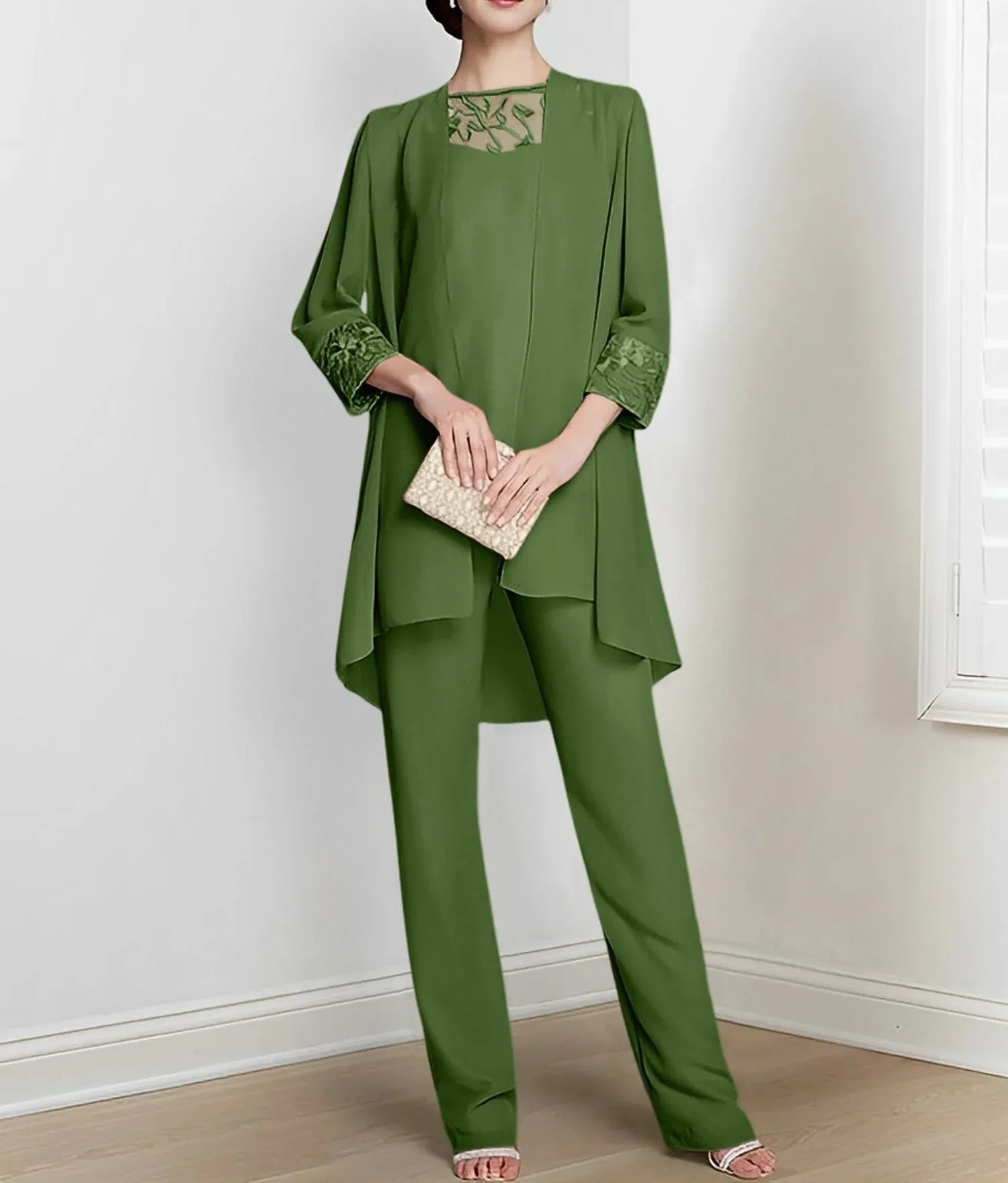 Chiffon Long Sleeves Mother Of The Bride Pantsuits With Jacket