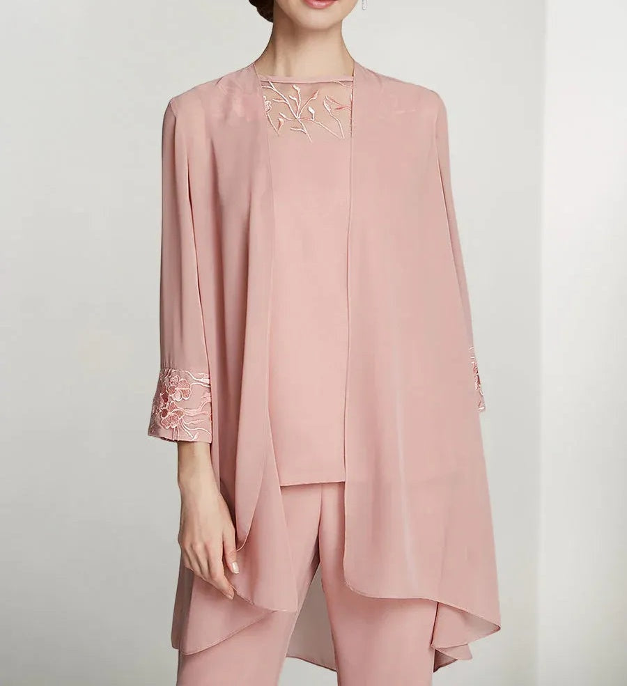 Chiffon Long Sleeves Mother Of The Bride Pantsuits With Jacket