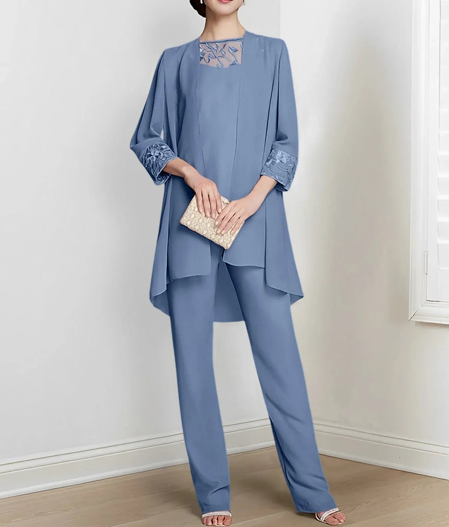 Chiffon Long Sleeves Mother Of The Bride Pantsuits With Jacket