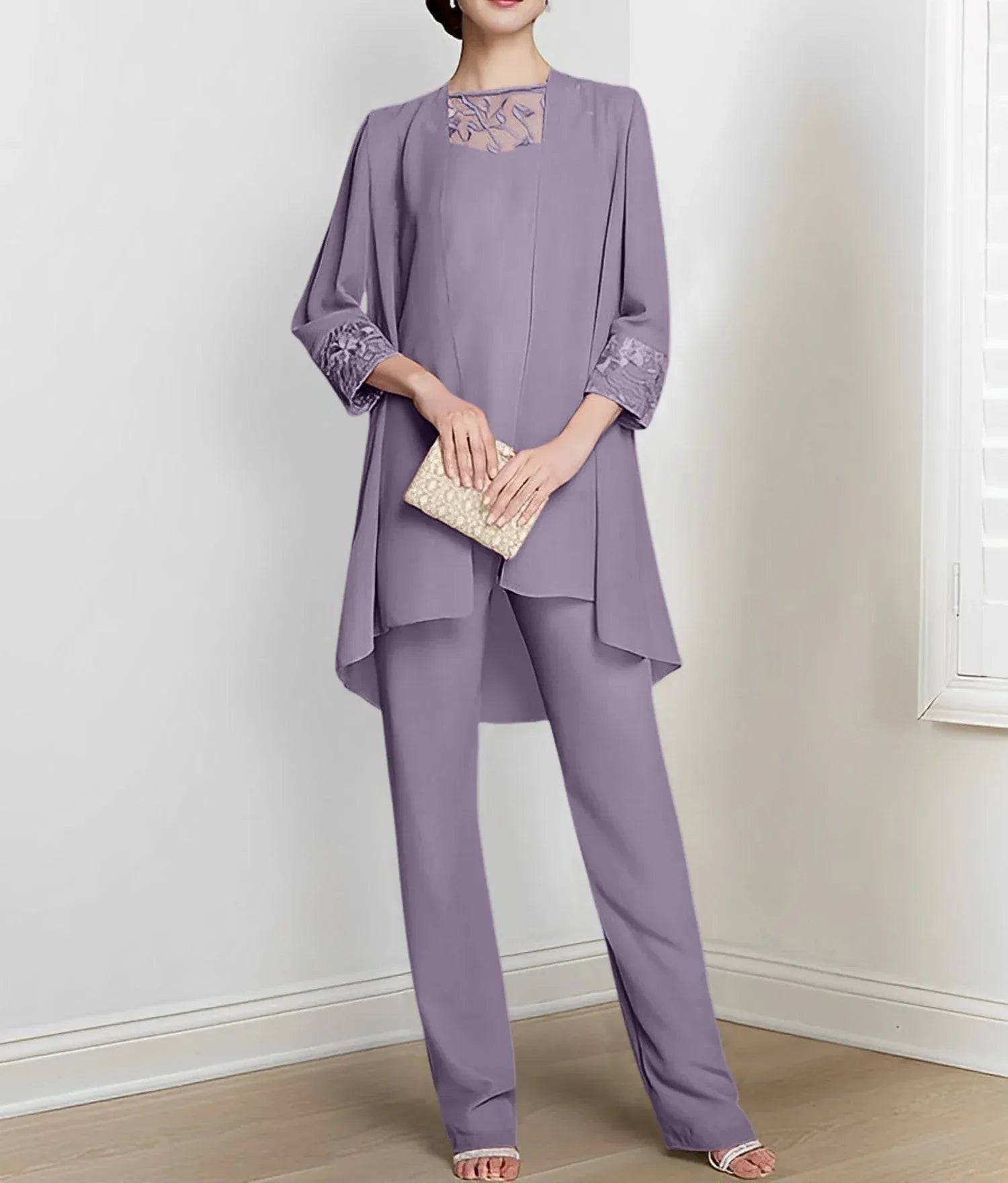 Chiffon Long Sleeves Mother Of The Bride Pantsuits With Jacket