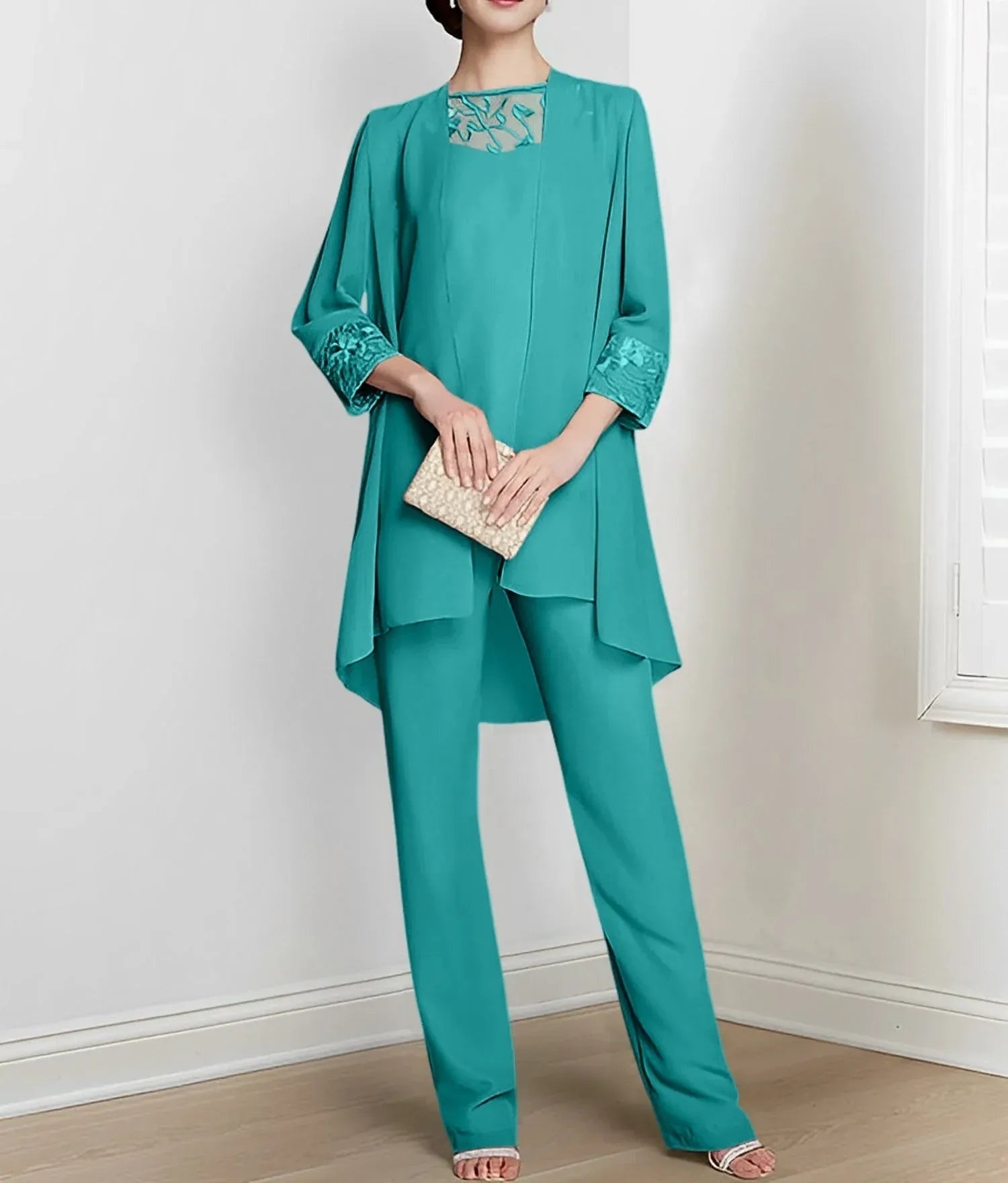 Chiffon Long Sleeves Mother Of The Bride Pantsuits With Jacket