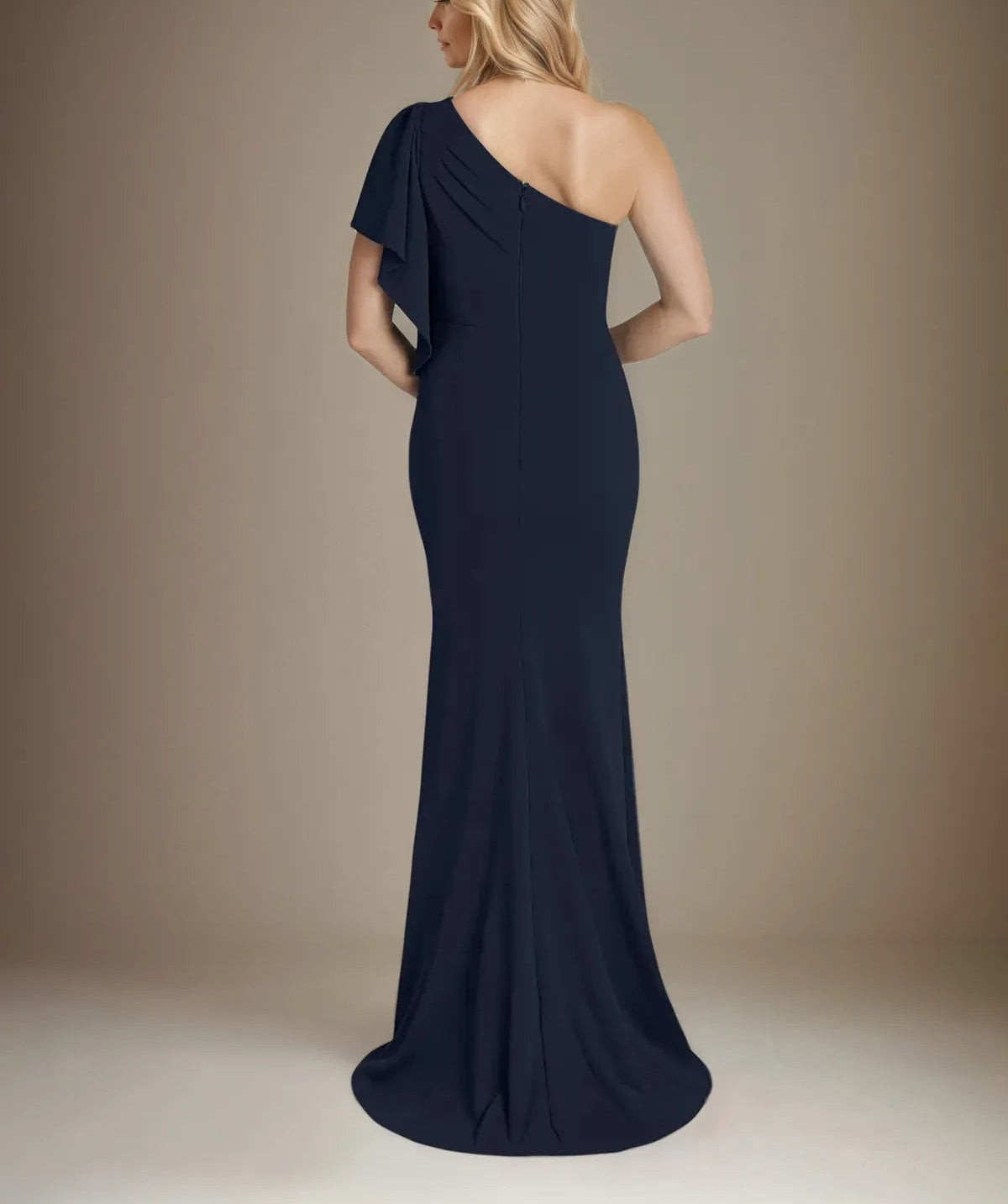 Trumpet/Mermaid Stretch Crepe One Shoulder Short Sleeves Floor Length Dress With Ruffles