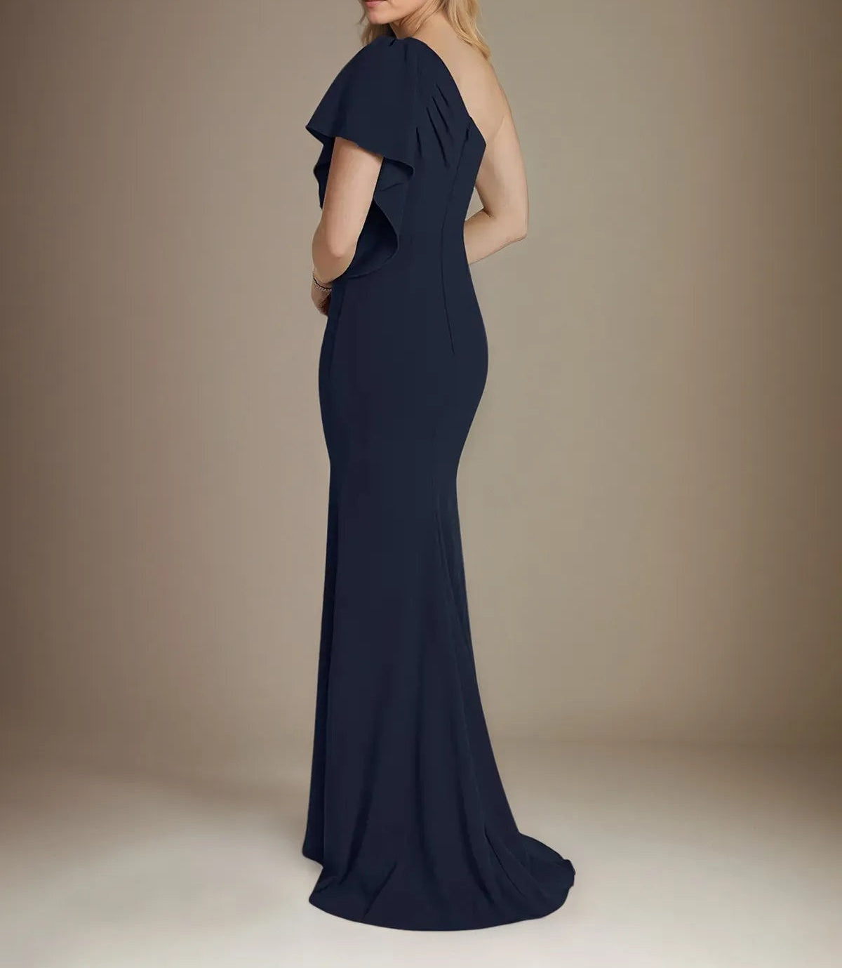 Trumpet/Mermaid Stretch Crepe One Shoulder Short Sleeves Floor Length Dress With Ruffles