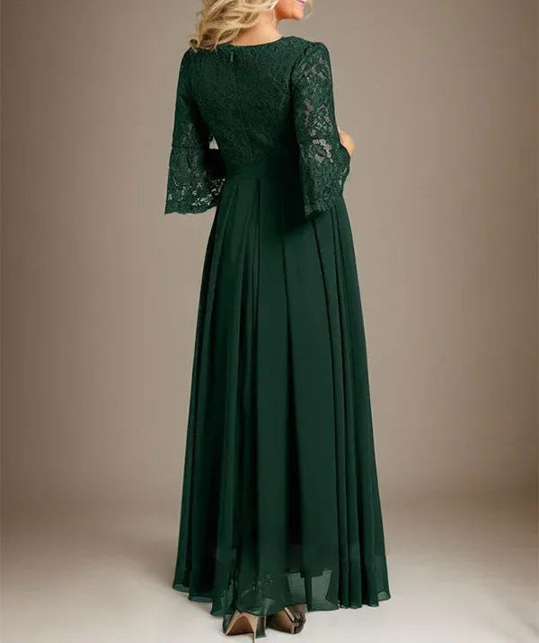 A-line Scoop Ankle-Length Lace Chiffon Mother of the Bride Dress With Bow