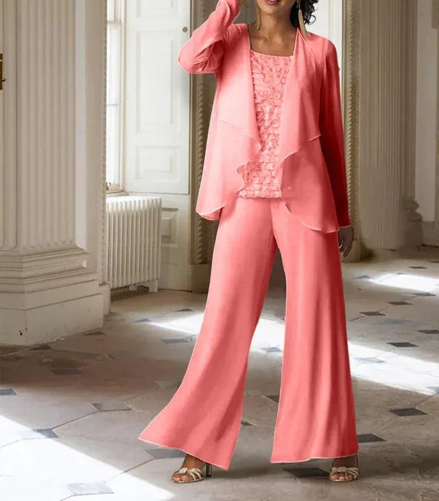 Chiffon Long Sleeves Mother of the Bride Pantsuits with Jacket