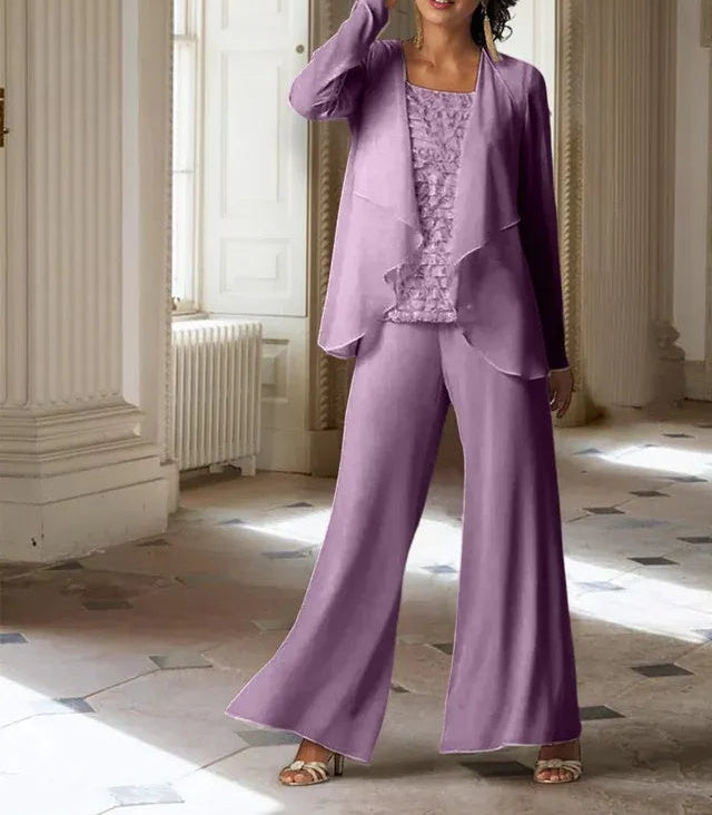 Chiffon Long Sleeves Mother of the Bride Pantsuits with Jacket