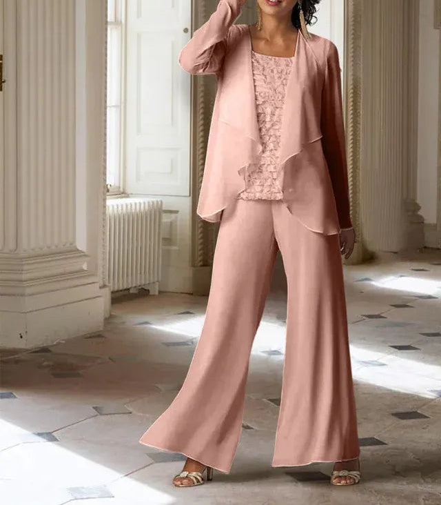 Chiffon Long Sleeves Mother of the Bride Pantsuits with Jacket