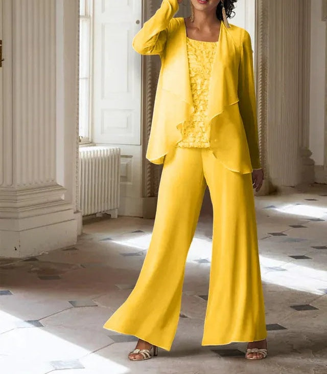 Chiffon Long Sleeves Mother of the Bride Pantsuits with Jacket