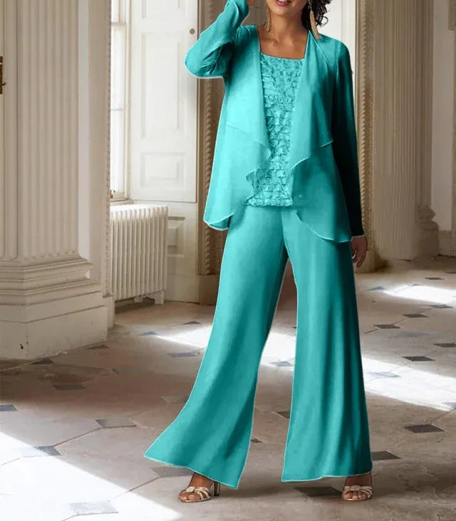 Chiffon Long Sleeves Mother of the Bride Pantsuits with Jacket