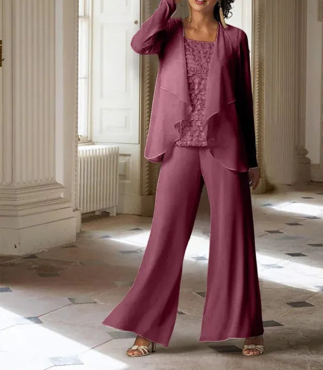 Chiffon Long Sleeves Mother of the Bride Pantsuits with Jacket