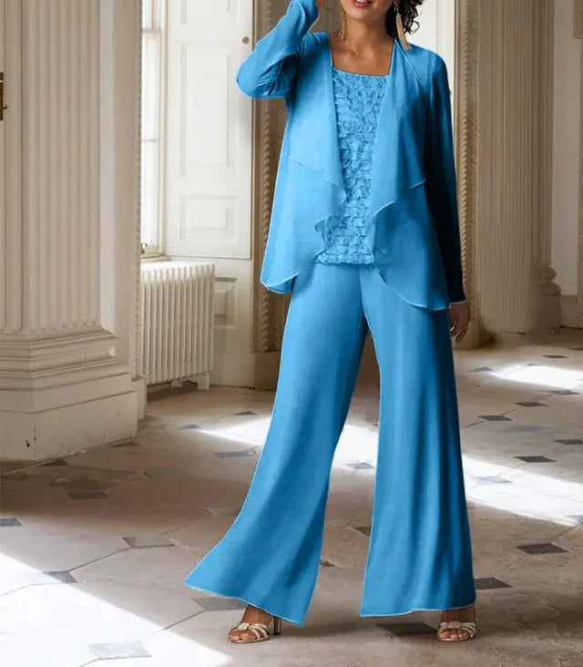 Chiffon Long Sleeves Mother of the Bride Pantsuits with Jacket