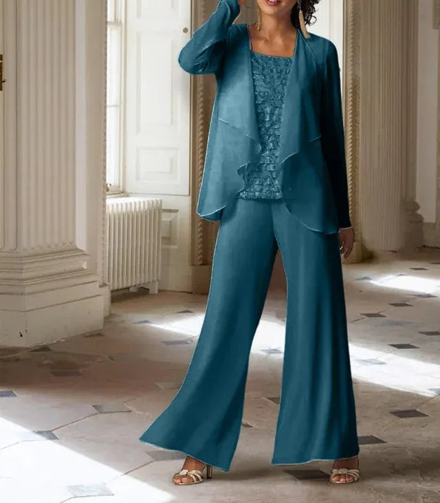 Chiffon Long Sleeves Mother of the Bride Pantsuits with Jacket