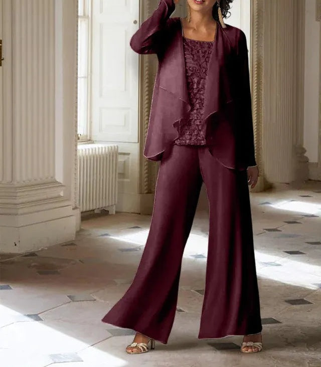Chiffon Long Sleeves Mother of the Bride Pantsuits with Jacket