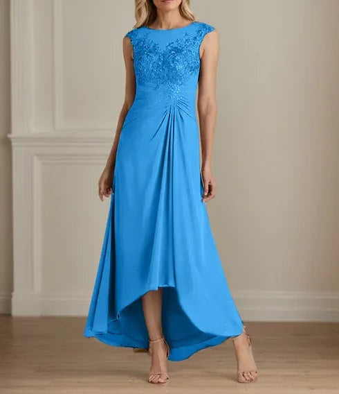 Champagne A-Line Scoop Lace Chiffon Dress