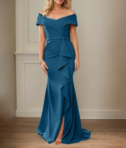 Sheath/Column V-Neck Illusion Floor-Length Lace Chiffon Mother of the Bride Dress With Pleated Sequins