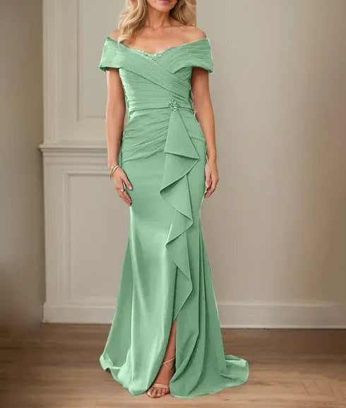 Sheath/Column V-Neck Illusion Floor-Length Lace Chiffon Mother of the Bride Dress With Pleated Sequins