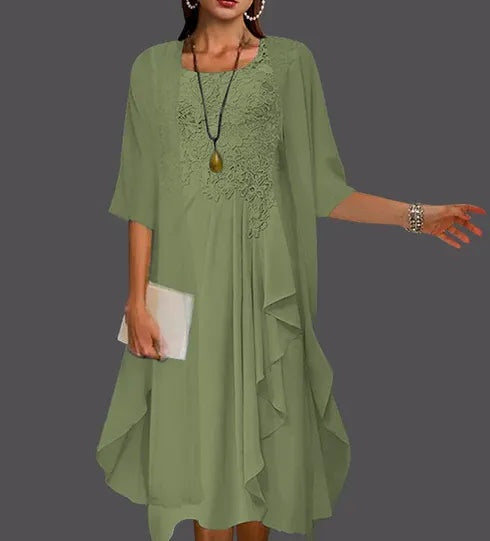 Two Piece A-Line Chiffon Lace Sleeveless Jacket Dresses with Pleats Appliques
