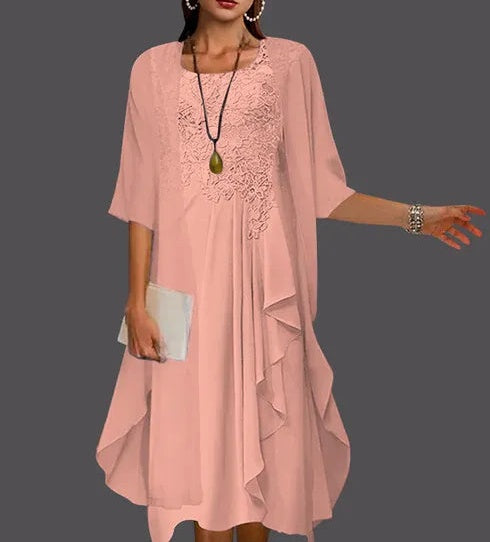 Two Piece A-Line Chiffon Lace Sleeveless Jacket Dresses with Pleats Appliques