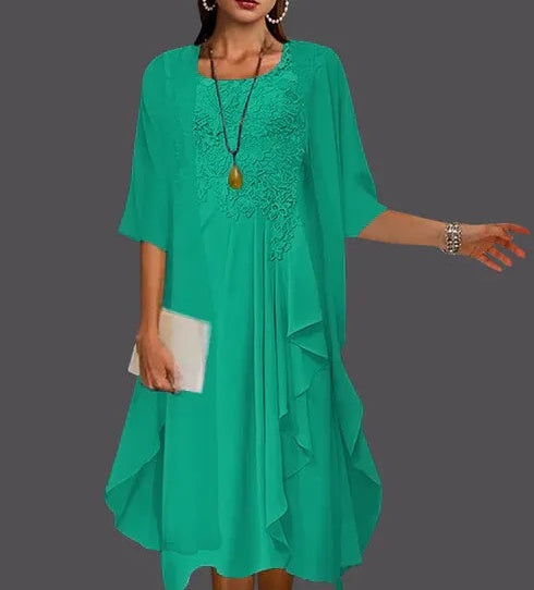 Two Piece A-Line Chiffon Lace Sleeveless Jacket Dresses with Pleats Appliques